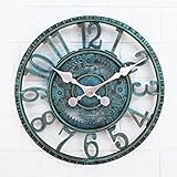 Taodyans Outdoor Wanduhr 30 cm - Garten Uhren Wasserdicht für Aussenbereich, Vintage Küche Wohnzimmer, Industrial 3D - Ticken (Türkis)