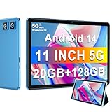 DMOAO Tablet 11 Zoll mit Widevine L1, Android 14 Tablet mit 20GB RAM + 128GB ROM (TF 1TB), 5G WLAN Tablet, GPS, Octa-Core, Kamera 5 MP+13 MP, Face ID, IPS 1280 * 800, 8000 mAh/18 W, Blau