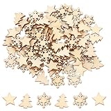 JJUNW Holzsterne Streudeko, 100Stück Streudeko Weihnachten holz, 15mm Gemischt Streudeko Schneeflocken Tischdeko Weihnachten Holz Sterne zum Basteln für Handwerk Making DIY Hochzeitsdeko Tis(Gemischt)