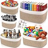 ZHHGOO 5er Set Aufbewahrungskorb Geflochten,Cotton Rope Braided Storage Basket,Stapelbare Speicher Storage Basket für Organisieren von Kleidung,Badezimmer,Spielzeug Körbe Aufbewahrung