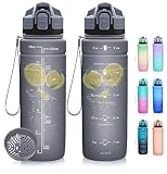 Dosurer Trinkflasche, 1l, 700ml, 500ml Trinkflasche Kinder Auslaufsicher, Wasserflasche mit Motivierender Zeitmarkierung, BPA Frei Tritan Sportflasche für Schule, Sport, Fahrrad, Arbeit, Fitness