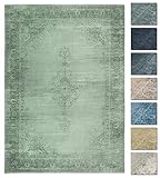 Kelim Vintage Teppich Wohnzimmer Grün 80 X 145 cm - Moderner Kurzflor Teppich - Super Soft