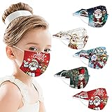 Zilosconcy 50 Stücke Mundschutz Weihnachten Kinder Einweg 3-lagig Bunt Mund-Nasen-Schutz Cartoon Druck Tücher Weihnachtsmotiv Motiv Maske Tücher Mund-Tuch Bandana Halstuch Schals Atmungsaktiv