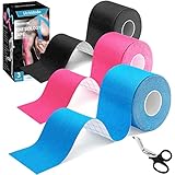 Kinesiotapes,Kinesiologie Tape,5m x 5cm Wasserfest & Elastisch Hautfreundlich Kinesio Tapes,Physio Tape,für Sport,für Knie,Schulter und Ellenbogen,Muskelstraffende Bänder (Blau/Schwarz/Rosa)