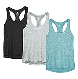 icyzone® Damen Funktions-Tanktop Sporttop Unterhemd Stretch fuer Yoga Fittness training Damen Tanktop Racerback ,Black/Granite/Green,L