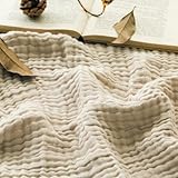 EMME Baumwolle Decke, Vorge-waschene Kuscheldecke, Weiche und Atmungsaktive Tagesdecke, Universale Sofadecke Leichte Bequeme Baumwoll Musselin Decke für Ganze Saison (Beige, 140 x 190 cm)