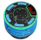 Bluetooth Lautsprecher, NEEKFOX IPX7 Wasserdicht Tragbares Kabelloser Bluetooth Shower Speaker mit FM Radio, LED-Display, Saugnapf, Lichtshow, Duschlautsprecher für Pool, Strand, Party, Reisen