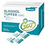 Winner Medical 200 Stück 75% Ethanol Alkoholtupfer,4-lagige quadratische Wattepads, gut getränkt mit Alkohol,sterile Alcohol pads Tupfer Alkohol (6 x 6cm).