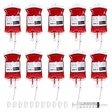 YongHang 10 Stück Halloween blutbeutel zum trinken mit Clips Blutart Aufkleber und Fast Füllen Spritze Perfekt für Cosplay Vampire Zombie Party Krankenschwester Requisit Kostüm Dekoration