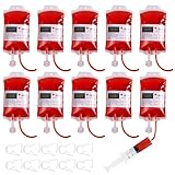 31 Stück Halloween Trinkgefäß Blutbeutel für Getränke, Wiederverwendbar Mit Spritze, Blutgruppenetiketten und Clips für Partygetränke, Halloween Zombie Vampire Cosplay