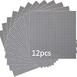 HUYIYI 12 Platten-Set Bauplatte Kompatibel mit Meisten Marken,Kompatibel mit Bauplatte Classic,25,5 x 25,5cm,Classic Graue Grundplatte für Konstruktionen und für weitere Sets