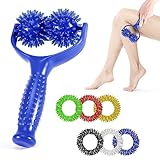 2 Massagebälle Massage Roller(Griff) mit 6 Stück Akupressur Ringe, Hart Massageroller mit Noppen, Faszienball Massagegerät, Fascia Ball für Rücken, Beine, Füße, Hände und Selbstmassage