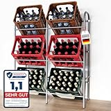 KARAT Kisten Aufbewahrung für 6 Kästen Getränkekistenregal, Flaschenregal, Getränkekistenhalter mit Wandbefestigung für Keller, Speisekammer, Garage aus Metall in grau 96,5x32,5x115,5 cm (Rocket)