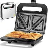 Aigostar Sandwichmaker für 2 Sandwiches, Sandwichtoaster mit Antihaft-Keramikbeschichtung, automatische Temperaturregelung 180-200℃, Kontrollleuchten, Cool-Touch-Griff, 750W, Edelstahl/Schwarz