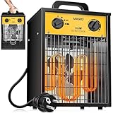 MASKO® Elektroheizer Heizlüfter Bauheizer 3 KW mit integriertem Thermostat elektrisch Heizgerät 3000 Watt 3 Heizstufen Heizgebläse für Innen- und Außeneinsatz Überlastschutz Elektroheizgebläse Gelb