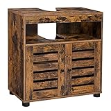 VASAGLE Waschbeckenunterschrank Badezimmerschrank Lagerschrank 60x30x63cm mit 2 Türen Jalousien Verstellbrett BBK04BX Rustikal Braun