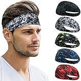 Pack of 5 Sport Stirnbänder Damen & Herren von Beister, Double Sided Feuchtigkeitsabführend Workout, Schweißband rutschfest, Highly Stretchy Haarband für Yoga, Laufen, Radfahren, Basketball