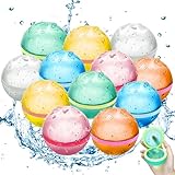Qintora 12 Stück Wasserbomben Wiederverwendbar, Wasserbomben Selbstschließend Wiederbefüllbare Wasserbomben Magnetisch für Kinder und Erwachsene, Outdoor Pool, Wasserpark, Strand Wasserspielzeug