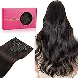 WENNALIFE Clip in Extensions Echthaar, 50cm 20 Zoll 120g 7pcs Dunkel Braun Hair Extensions Clip in Echthaar Remy Clip in Haarverlängerung Natürliche Echthaar Extensions