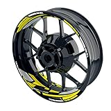 OneWheel Felgenaufkleber für Motorrad Racing Design 1 passend für 17' Felgen/Vorder- und Hinterrad beidseitig | Zweiteiliger Aufkleber | Premium Felgenrandaufkleber komplettes Set (gelb)