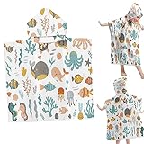 Puedno Badeponcho Kinder mit Kapuze Cute Strandtuch Mikrofaser Schnell Trocknender Bademantel Cartoon Kapuzen handtuch 2-8 Jahre für Jungen Mädchen