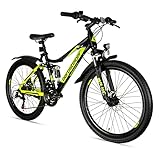 Bergsteiger Broome 24 Zoll Kinderfahrrad, Shimano 21 Gang-Schaltung, StVZO, Mountainbike mit Vollfederung, Scheibenbremsen & Dynamo-Licht, geeignet für 8, 9, 10, 11, 12, 13 Jahre, Jungen & Mädchen