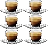 Espressotassen Set mit Untertassen - 6 teiliges Tassen Set aus Glas/Kunststoff - 110ml Füllmenge - Mokka Cups Tassenset Espresso Mokkatassen
