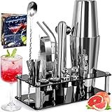 ZPQAODI Cocktail Set, 18 Stück Cocktail Shaker aus Edelstahl, Cocktail Shaker Mix Set, Party Essential Cocktailshaker Set,Profi Cocktail Shaker Set mit Ständer & Rezeptbuch, Cocktail Mix Set