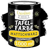 Creative Deco Schwarz Wandfarbe Kreidefarbe Tafelfarbe | 1000ml | 10 m² / 1L Effizient | Matt Farbe für Möbel, Holz, Metall, Glas | Wasserbasis Ungiftig | Aussenbereich Kreideschreiben und Zeichnen