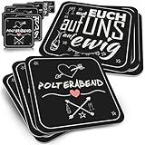 Funke & Brand Bierdeckel Polterabend - 50 Stück - Elegante Schwarze Untersetzer mit Herz-Pfeil Design & Liebesmotto