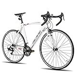 Hiland 700c Rennrad, 14 Gänge, Leichter Aluminiumrahmen, 28 Zoll Rennrad, Rahmengroß 50cm City Commuting Rennrad für Männer Frauen, Weiß