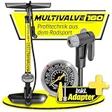 Dunlop Fahrradpumpe Luftpumpe Fahrrad alle Ventile -Premium Standpumpe Fahrrad aus Aluminium bis 11 bar für Schrader, Presto und französisches Ventil - Bike Pump mit Manometer und 2in1 Adapter Pumpe