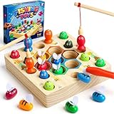 COOLJOY Magnetische Angelspiel, Spielzeug ab 2 Jahre, Motorikspielzeug, Spiele ab 2 3 Jahre, Montessori Spielzeug, Holzspielzeug, Kinderspielzeug ab 2 3 Jahre, Geschenke für Kinder Mädchen Junge