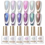 BORN PRETTY UV Nagellack Magnetisch Set, Magnet Shellac Set Cat Magnetisch Eye Gel Nagellack Auroras Schimmern Perle Doppelte Wirkung für Herbst Nageldesign mit Magnetstift 6 Farben