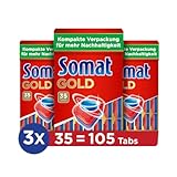 Somat Gold Spülmaschinen Tabs(105 Tabs), Geschirrspül für strahlend sauberes Geschirr auch bei niedrigen Temperaturen, Extra-Kraft gegen Eingebranntes, kompakte Verpackung für mehr Nachhaltigkeit