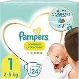 Pampers Baby Windeln Größe 1 (2-5kg) Premium Protection, Newborn, 24 Stück, SINGLE PACK, bester Komfort und Schutz für empfindliche Haut