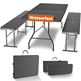 NewHabitat I Kunststoff Bierzeltgarnitur Klappbar I 3er Set, Tisch + 2 x Bank mit Tragegriffe, Biertischgarnitur, Festzeltgarnitur, Bierbank klappbar, HxBxT: 75x180x75 cm (Schwarz)