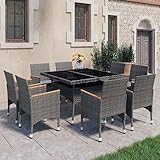 qohoio 9-TLG. Garten-Essgruppe Poly Rattan und Akazienholz Grau Sofa-Set FüR DraußEn Rattan GartenmöBel Set