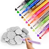 Zidoley 15 Stück Flache Steine zum Bemalen und 12 Farben Wasserfest Marker Acrylstifte für Flusskiesel, 3-5 cm Flach Kieselsteine zum Basteln, Deko-Steine, Bemalen Stifte für Kinder DIY
