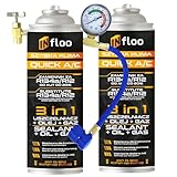 INfloo Quick A/C 2× R134a 3-in-1 Kältemittel + Öl + Dichtmittel + Füllschlauch mit Manometer + Handschuhe | Für Fahrzeuge bis 2016 | Ersatz für R134a