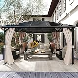 Amopatio Gartenpavillon 3x4 m Wasserdicht Stabil Winterfest, Pavillon mit Polycarbonat - Dach, Hardtop Pavillon mit Seitenteile für Garten, Terrassen, (Champagner)