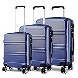 KONO Kofferset 3 Teilig Hartschale Reisekoffer Set mit 4 Rollen und TSA Schloss, Zwillingsrollen Trolley Rollkoffer in M-L-XL-Set Koffer Handgepäck, Mittelgroß, Groß (Dunkelblau)