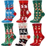 BISOUSOX Weihnachtssocken Damen Lustige Socken Damen Christmas Socks 6 Paare Christmas Design Festive Baumwolle Buntes Socken Weihnachtsgeschenke für Frauen Herren 36-40