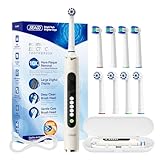 Seago Rotierende Elektrische Zahnbürste mit 8 Aufsteckbürsten, 5 Putzmodi für Zahnpflege, Extra großes Display, Reiseetui, Anzeige bei niedrigem Akkustand, Langanhaltender lithium-ionen akku, Beige