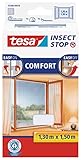 tesa Insect Stop COMFORT Fliegengitter für Fenster - Insektenschutz mit Klettband selbstklebend - Fliegen Netz ohne Bohren - weiß (leichter sichtschutz), 130 cm x 150 cm