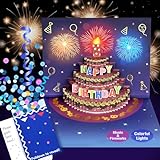 Geburtstagskarte, 3D Feuerwerk Pop Up Geburtstagskarte, Happy Birthday Musik & Blowable LED Licht & Luxuriöses Heißprägen Geburtstagskarten Geschenk Grußkarte für Frauen Mutter Ehemann Männer Kinder