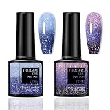 Farbwechsel UV Gel Nagellack Set - 2PCS Temperaturänderung mit Glitzer-Effekt, Blau & Lila Temperatur Farbwechsel Nagellack Soak Off UV LED Nail Art Gel Lack für DIY Nail Art Maniküre zu Hause (Blau)