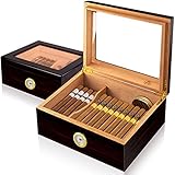 Slege Zigarren Humidore, Humidor-Zigarren, Spanische Zeder hölzerne Zigarrenbox,mit Humidor befeuchter,Hygrometer,Teiler,Männer Geschenk Zigarren Zubehör(30-50 Zigarren) Schwarz