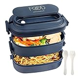 OITUGG Lunch Box 2 Etagen - 1550ml Bento Box für Erwachsene - Brotdose Schule für Kinder, Lunchbox mit Fächern und Besteck, BPA Frei, Mikrowellengeeignet, Spülmaschinenfest, 19 x 12 x 12cm, Blau