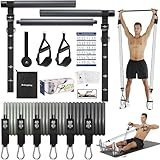 ALongSong Fitnessbänder Pilates Bar Set mit 6 Widerstandsbänder 30/40/50lbs, Resistance Bands Verstellbare und Abnehmbare, Pilates-Stange, Griffe, Türanker (Grau, 30/40/50lbs)